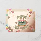 祝スタイル:お誕生日ケーキとハッピーバースデー 箔シーズンポストカード (正面/裏面)