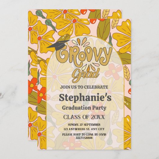 祝スタイル!Groovy Boho卒業 招待状 (正面/裏面)