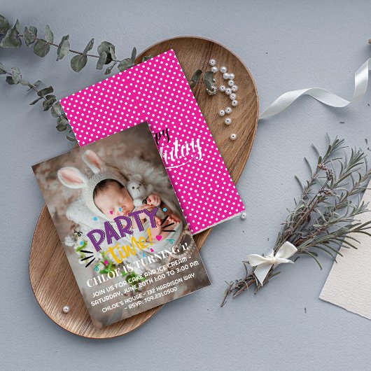 祝スマイルだ！パーティータイムフォト誕生日 招待状