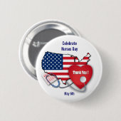 祝ナース日。アメリカ愛国的な 缶バッジ (正面&裏面)