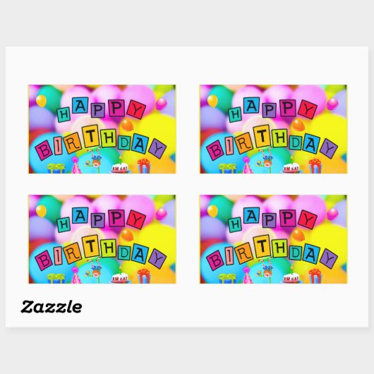 祝ハッピーバースデー 長方形シール (シート)