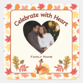 祝ハート付き – カスタム家族の名前と写真 スクエアシール