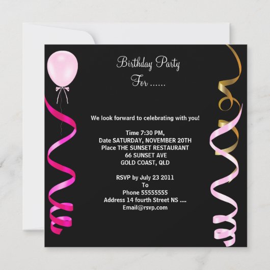 祝バースディーパーティーピンクパープルスターズ 招待状 (裏面)