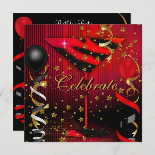 祝バースディーパーティーブラックレッドスターズ 招待状 (正面/裏面)