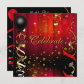 祝バースディーパーティーブラックレッドスターズ 招待状 (正面/裏面)