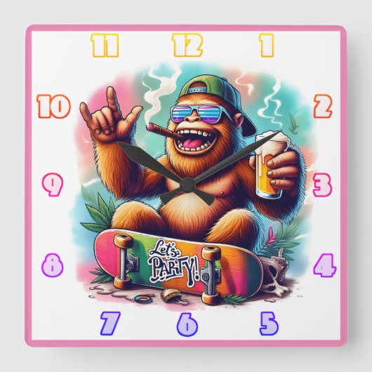 祝パーティー好きのサルの良い雰囲気 スクエア壁時計 (正面)