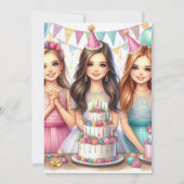 祝ファンシー10代の女の子の誕生日パーティー 招待状 (裏面)