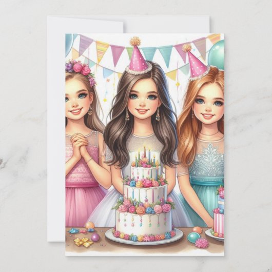 祝ファンシー10代の女の子の誕生日パーティー 招待状 (裏面)