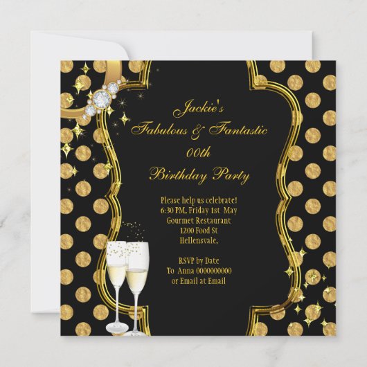 祝フェイク金ゴールド箔水玉模様ハイヒールパーティー 招待状 (裏面)