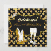 祝フェイク金ゴールド箔水玉模様ハイヒールパーティー 招待状 (正面)