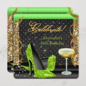 祝ライム金ゴールドブラックグリッターバースデーパーティー 招待状 (正面/裏面)