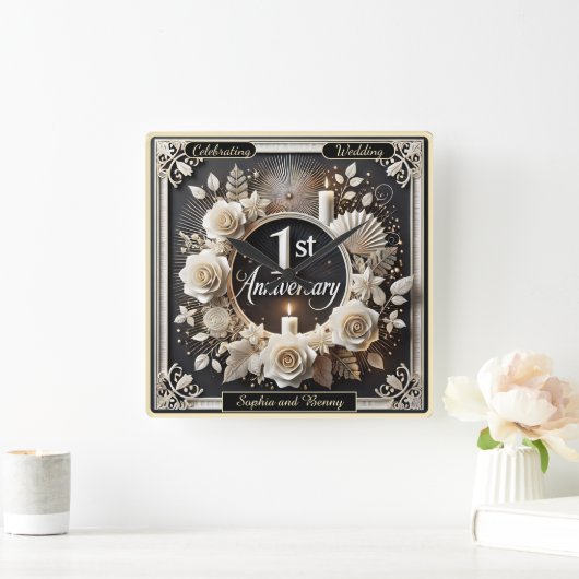 祝一周年記念の美しさ スクエア壁時計 (ホーム)