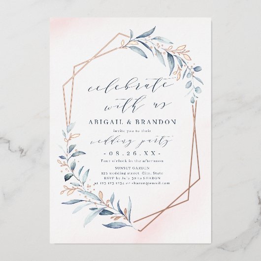 祝一緒に！ほこりっぽい緑のバラ金ゴールドパーティー 箔招待状 (正面)