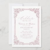 祝一緒に！ダスティピンクヴィンテージ婚約 招待状 (正面)