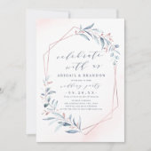 祝一緒に！バラ金ゴールドほこりっぽい青い緑 招待状 (正面)