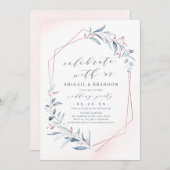 祝一緒に!バラ金ゴールドほこりっぽい青い緑 招待状 (正面/裏面)