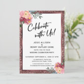 祝一緒に！バラ金ゴールドグリッターと花 招待状 (スタンド正面)