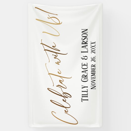 祝一緒に！金ゴールド手書きタイポグラフィ 横断幕 (縦)