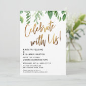 祝一緒に！金ゴールド書（緑あり） 招待状 (スタンド正面)