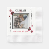 祝写真で赤いポピーを愛する 縁ありカクテルナプキン (正面)