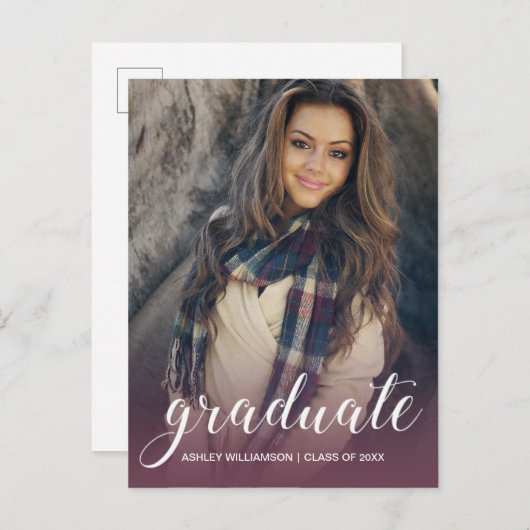 祝写真ブルゴーニュ卒業グラデーションパーティー インビテーションポストカード (正面/裏面)