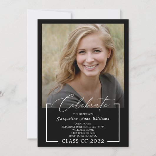 祝写真白黒卒業 招待状 (正面)