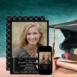 祝写真白黒卒業 招待状