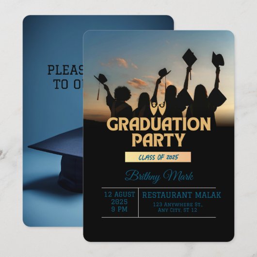 祝卒業！カスタム卒業党 招待状 (正面/裏面)