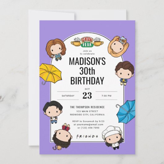 祝友と!カスタムチビ(小さくかわいく書いた感じ)アート誕生日 招待状 (正面)