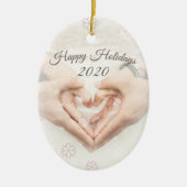祝日と日付。エレガント写真ハート セラミックオーナメント (正面)