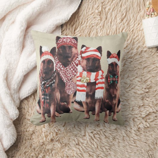 祝日の服を着た愛らしいドイツの羊飼い犬 クッション (ブランケット)