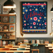 祝星フラワーズおもしろいブルーストライプ ポスター