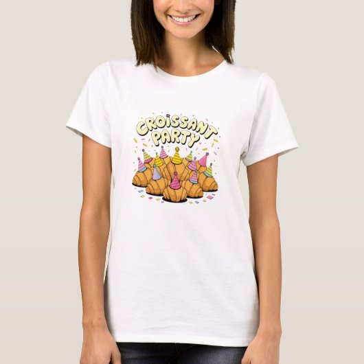 祝朝食とクロワッサンデザイン Tシャツ (正面)