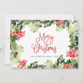 祝祭的なホリーデコレーション - 真っ赤なリボンのクリスマスリース - クリスマスプレゼント シーズンカード (正面)