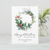 祝祭的なホリーデコレーション - 真っ赤な実のリース - クリスマスグリーティング シーズンカード (スタンド正面)