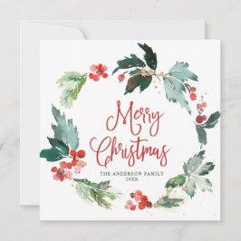 祝祭的なホリーデコレーション - 真っ赤な実のリース - クリスマスグリーティング シーズンカード