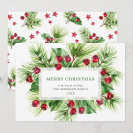 祝祭的なホリーデベリーのクリスマスグリーティング シーズンカード