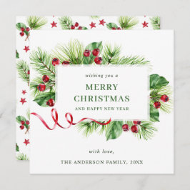 祝祭的なホリーデベリーのクリスマスグリーティング シーズンカード