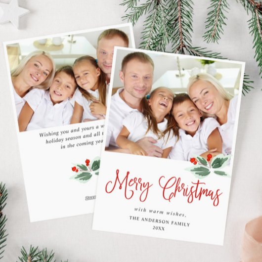 祝祭的なホリーベリーのクリスマスグリーティング2 写真 シーズンカード