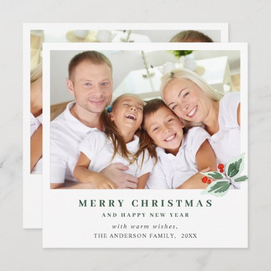 祝祭的なホリーベリーのクリスマスグリーティング2 写真 シーズンカード (正面/裏面)
