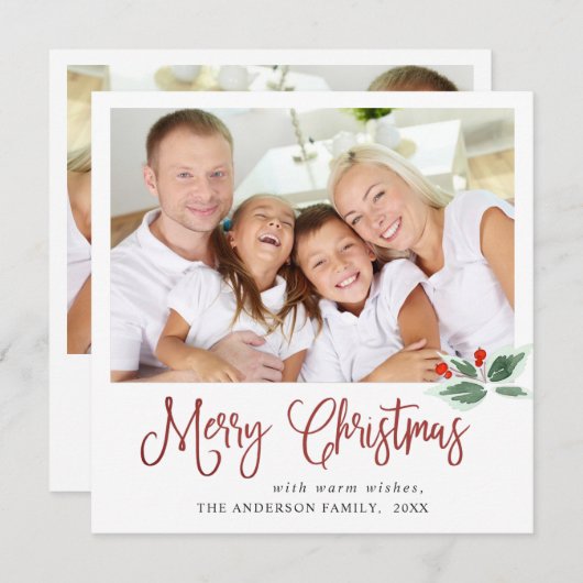 祝祭的なホリーベリーのクリスマスグリーティング２　写真 シーズンカード (正面/裏面)