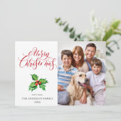 祝祭的なホリーベリーのヤドリギを使ったクリスマスグリーティング シーズンカード (スタンド正面)