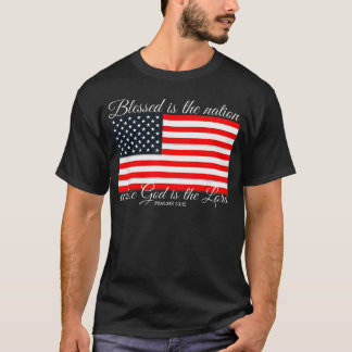 祝福されたのは国民 詩篇 33:12 独立記念日 Tシャツ