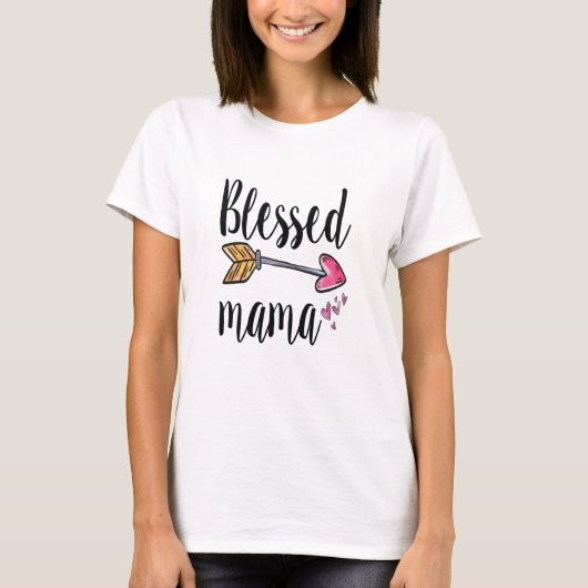祝福されたママ矢印ピンクハートの母へのギフト Tシャツ (正面)