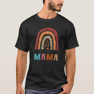 祝福されたママ ヒョウ柄 虹色 秋のチェック柄 かわいい秋 Tシャツ
