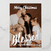 祝福された家族の写真 本物のホイルを使用したホリデーカード 箔シーズンカード (正面)