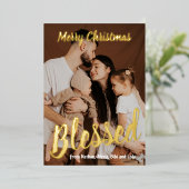 祝福された家族の写真 本物のホイルを使用したホリデーカード 箔シーズンカード (立ち正面)