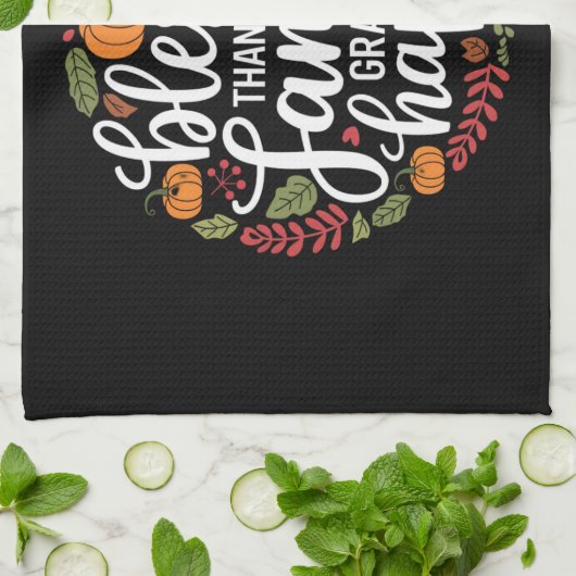 祝福された感謝に満ちた家族の感謝祭の食事 キッチンタオル (折り畳み)