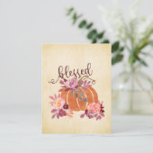 祝福された - ピンクの花を飾った秋の落ち葉 シーズンカード (スタンド正面)