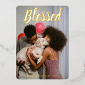 祝福のゴールドメタリックピンククリスマス縦 箔シーズンカード (正面)